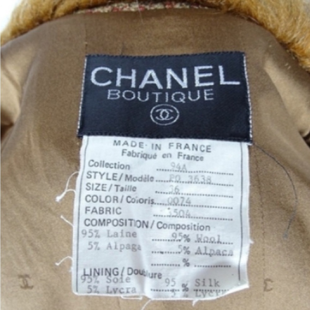CHANEL Fur Long Coat Tweed Brown FR 36 - Picture 3 of 3